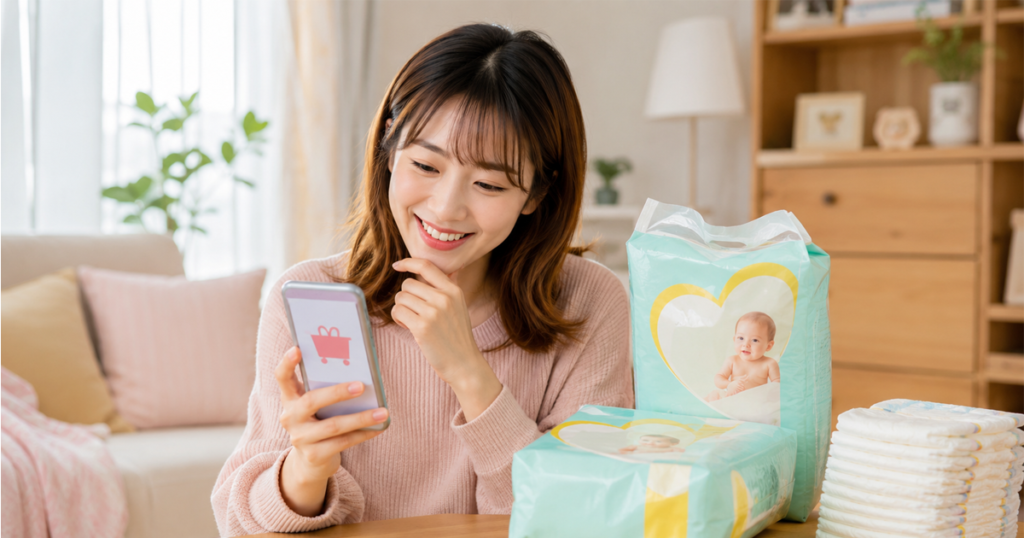 パンパースのポイントでAmazonギフト券に交換する方法を調べているママ